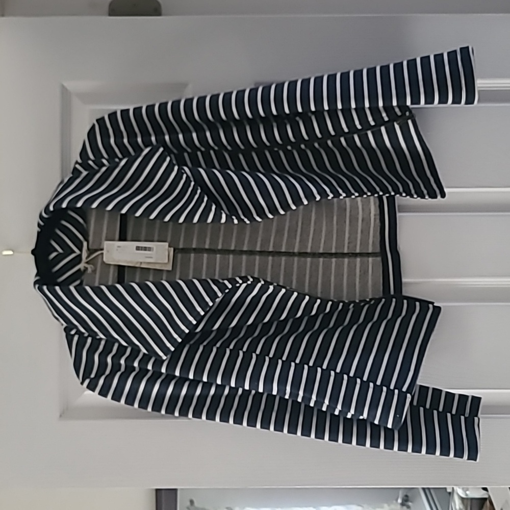 Mystery Jackie Striped French Terry Asymmetrical Jacket in Navy. Size Small.